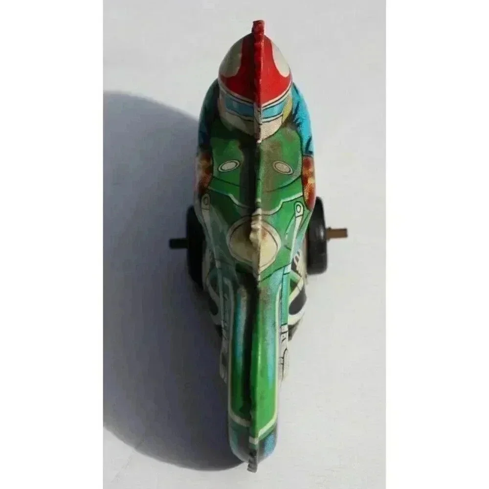 Vintage Green Motorcycle Friction Tin Toy - Made In Japan